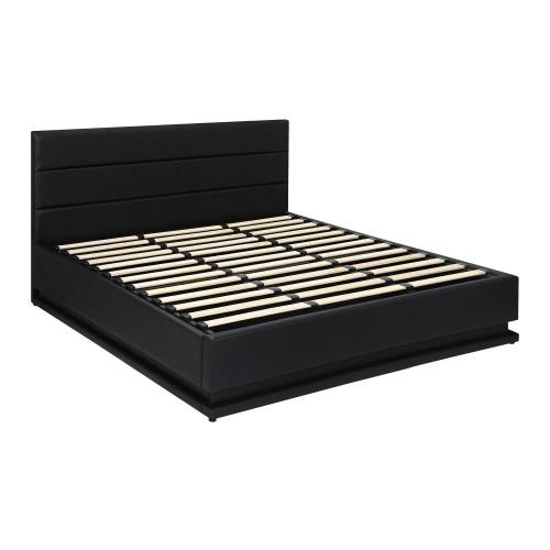 BF-B-LAYZ-K-BK-ABC Oikiture Bed Frame King Size Bed Platform RGB LED Gas Lift Base Storage Grey