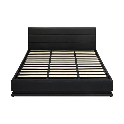 BF-B-LAYZ-K-BK-ABC Oikiture Bed Frame King Size Bed Platform RGB LED Gas Lift Base Storage Grey