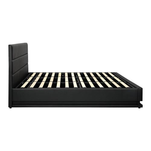 BF-B-LAYZ-K-BK-ABC Oikiture Bed Frame King Size Bed Platform RGB LED Gas Lift Base Storage Grey