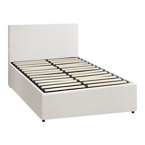 BF-B-UNO-KS-WH-ABC Oikiture Bed Frame King Single Gas Lift Storage Base White Boucle