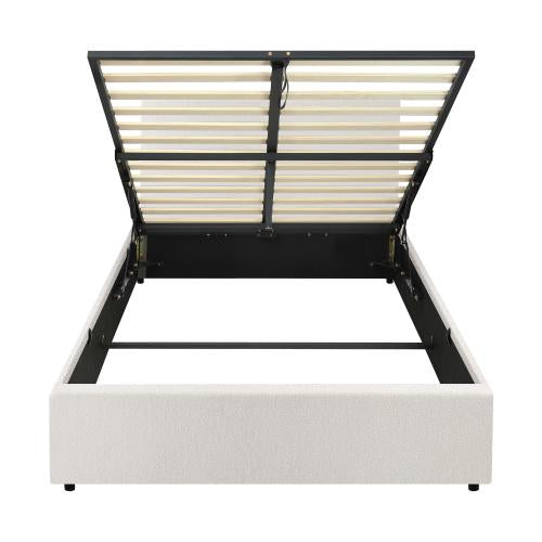 BF-B-UNO-KS-WH-ABC Oikiture Bed Frame King Single Gas Lift Storage Base White Boucle