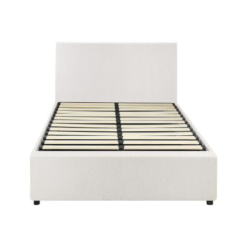 BF-B-UNO-KS-WH-ABC Oikiture Bed Frame King Single Gas Lift Storage Base White Boucle