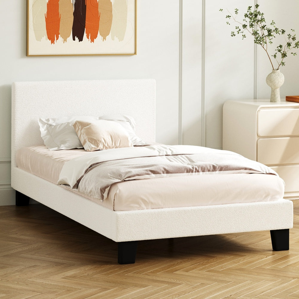 BF-B-VANK-KS-SP-WH-AB King Single Bed Frame King Single Size Mattress Base Boucle Fabric Platform Wooden
