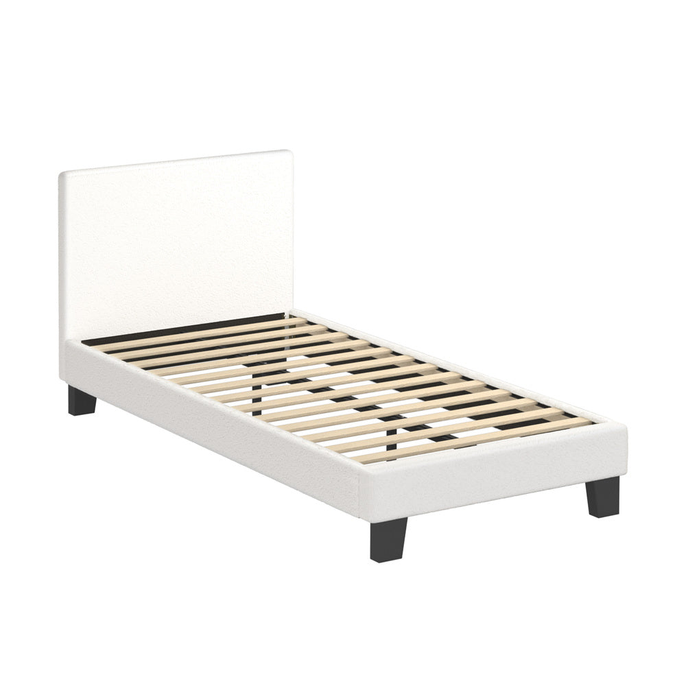 BF-B-VANK-KS-SP-WH-AB King Single Bed Frame King Single Size Mattress Base Boucle Fabric Platform Wooden