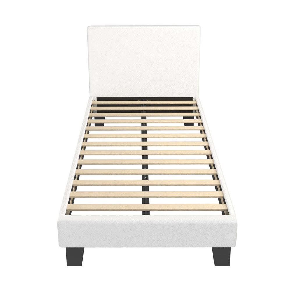 BF-B-VANK-KS-SP-WH-AB King Single Bed Frame King Single Size Mattress Base Boucle Fabric Platform Wooden