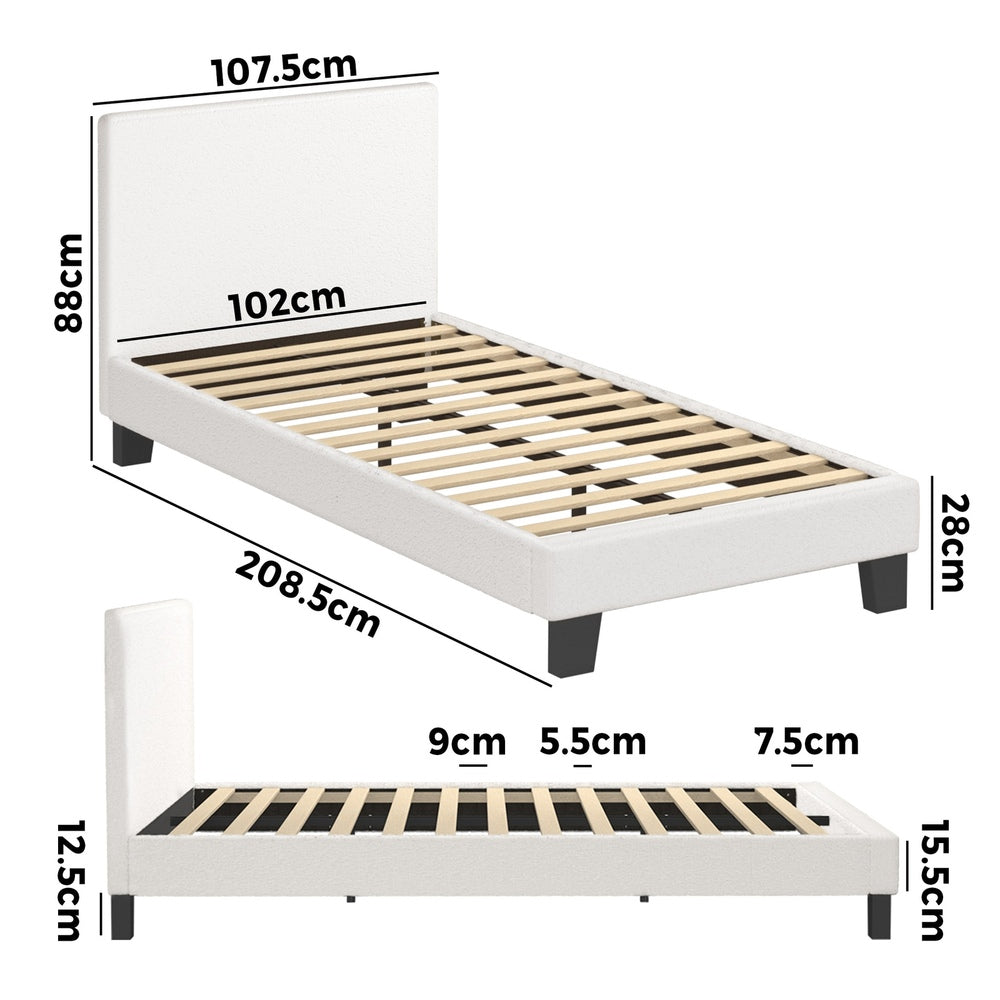 BF-B-VANK-KS-SP-WH-AB King Single Bed Frame King Single Size Mattress Base Boucle Fabric Platform Wooden
