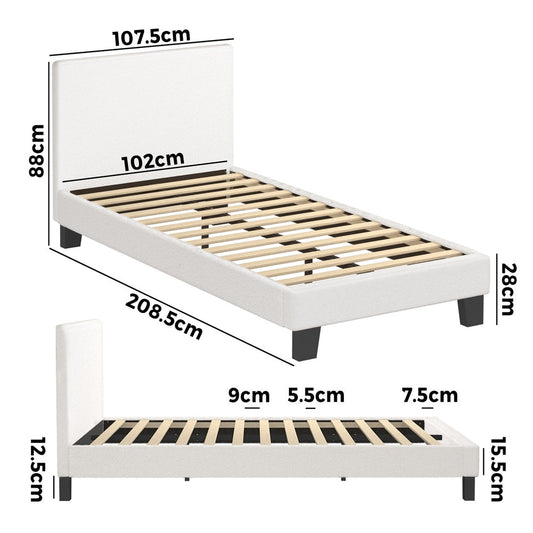 BF-B-VANK-KS-SP-WH-AB King Single Bed Frame King Single Size Mattress Base Boucle Fabric Platform Wooden