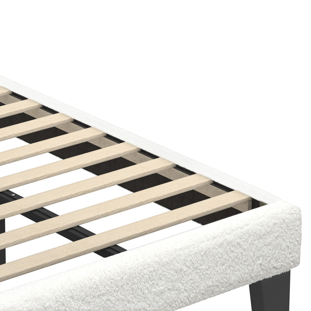 BF-B-VANK-KS-SP-WH-AB King Single Bed Frame King Single Size Mattress Base Boucle Fabric Platform Wooden