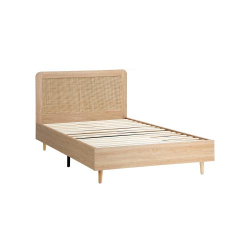 BF-LUNA-KS-WD-AB Oikiture Wooden Bed Frame King Single Rattan Headboard