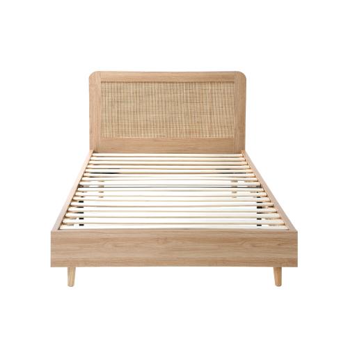 BF-LUNA-KS-WD-AB Oikiture Wooden Bed Frame King Single Rattan Headboard