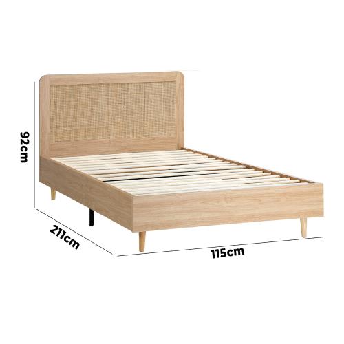 BF-LUNA-KS-WD-AB Oikiture Wooden Bed Frame King Single Rattan Headboard
