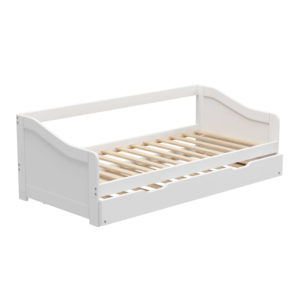 BF-W-A7-T1-WH-AB Oikiture Trundle Bed Frame Daybed Single Size Wooden