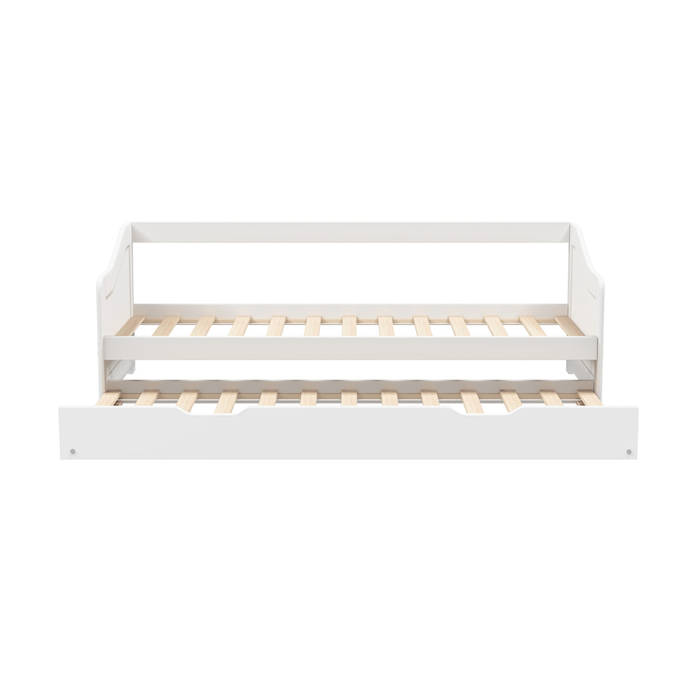 BF-W-A7-T1-WH-AB Oikiture Trundle Bed Frame Daybed Single Size Wooden