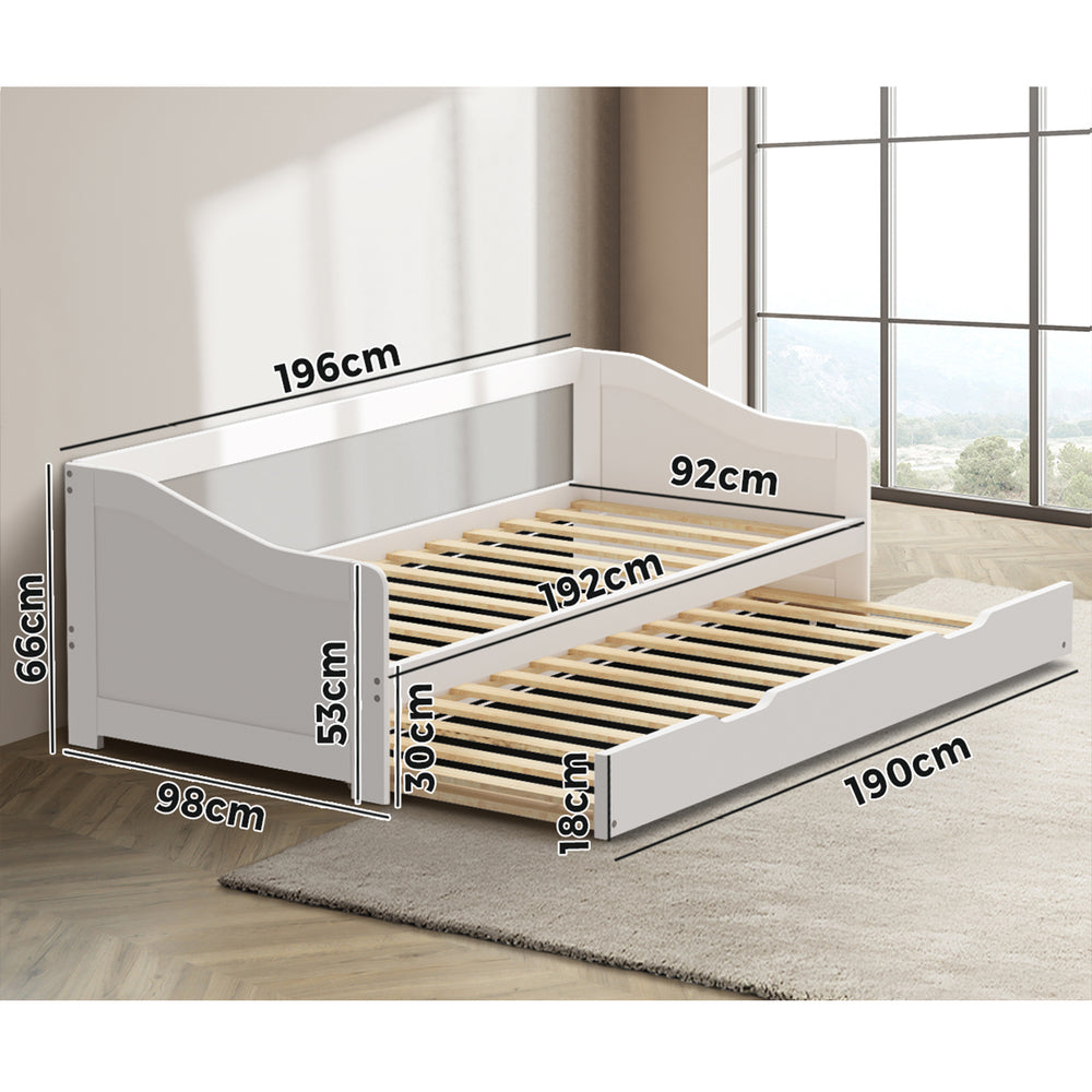 BF-W-A7-T1-WH-AB Oikiture Trundle Bed Frame Daybed Single Size Wooden