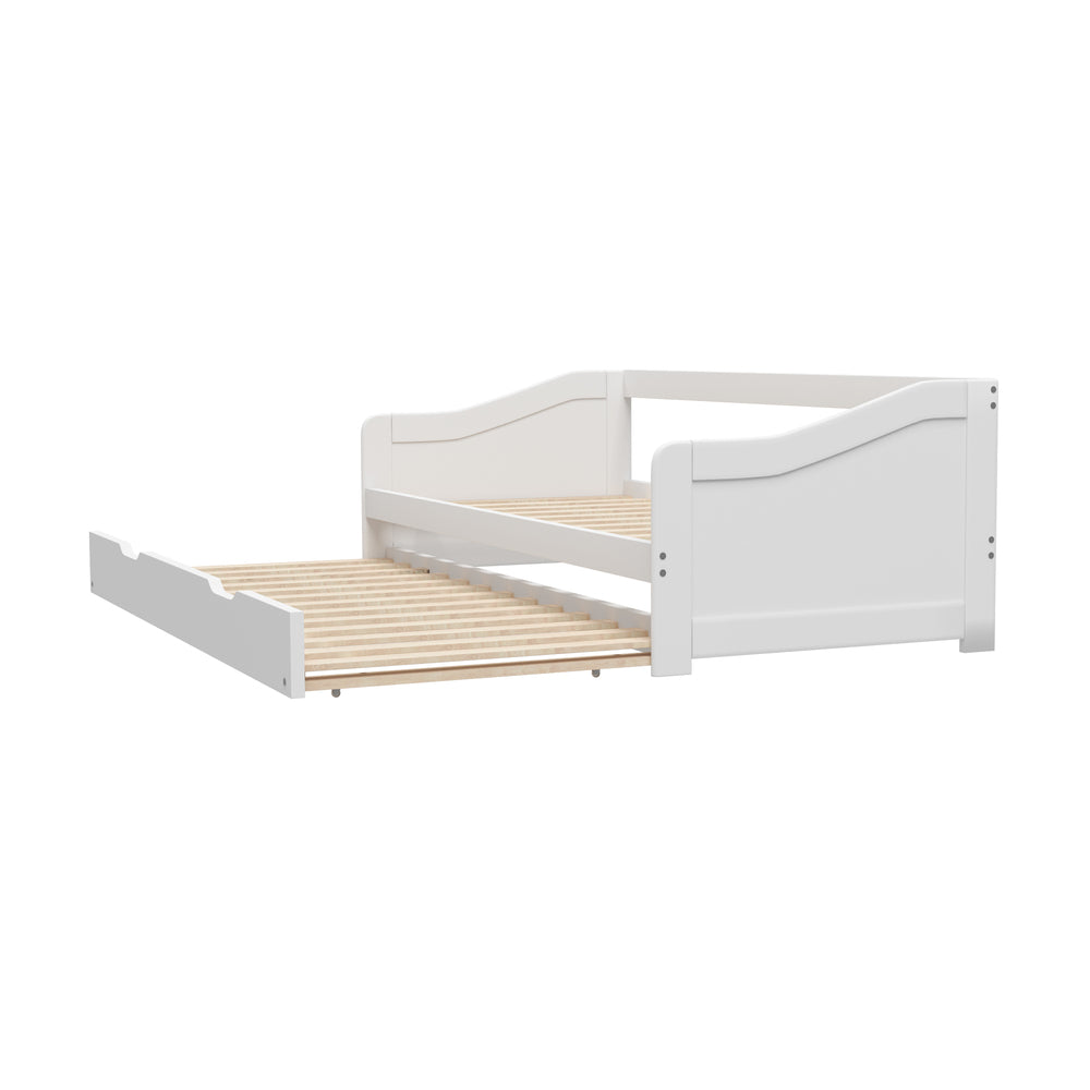 BF-W-A7-T1-WH-AB Oikiture Trundle Bed Frame Daybed Single Size Wooden