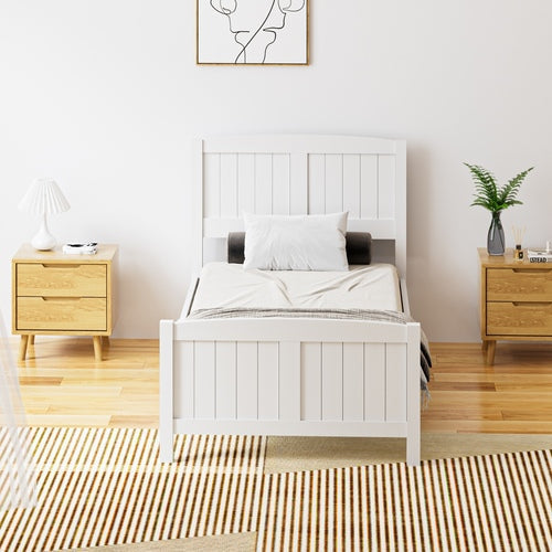 BF-W-B-META-S-WH Oikiture Bed Frame Singe Size Timber Platform White