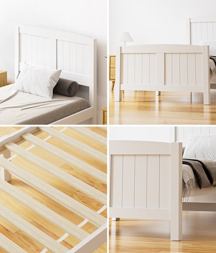 BF-W-B-META-S-WH Oikiture Bed Frame Singe Size Timber Platform White