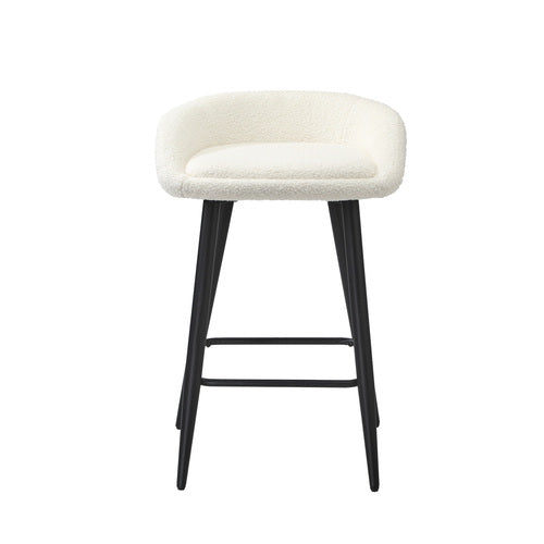 BS-ESP-SP-BKWH-2PC Oikiture Bar Stools Set of 2 Kitchen Dining Chairs Counter Stool White Boucle