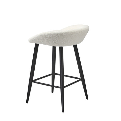 BS-ESP-SP-BKWH-2PC Oikiture Bar Stools Set of 2 Kitchen Dining Chairs Counter Stool White Boucle
