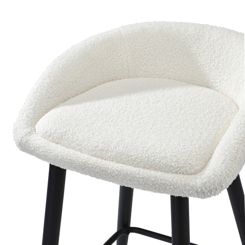 BS-ESP-SP-BKWH-2PC Oikiture Bar Stools Set of 2 Kitchen Dining Chairs Counter Stool White Boucle