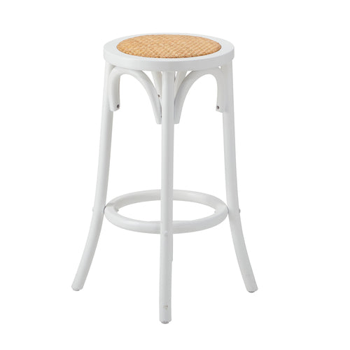 BS-FJ-KUN-WH-2PC Oikiture 2x Bar Stools Kitchen Vintage Dining Chair Rattan Seat White