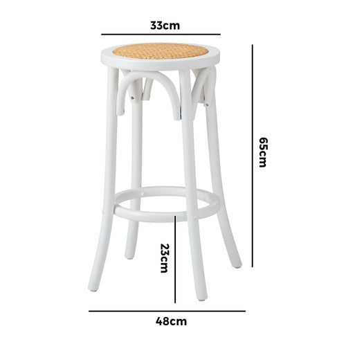 BS-FJ-KUN-WH-2PC Oikiture 2x Bar Stools Kitchen Vintage Dining Chair Rattan Seat White