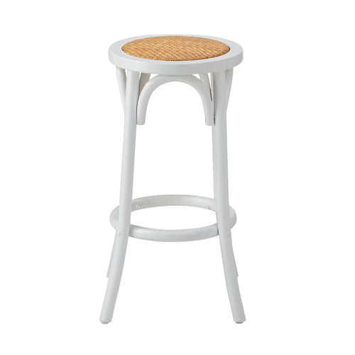 BS-FJ-KUN-WH-2PC Oikiture 2x Bar Stools Kitchen Vintage Dining Chair Rattan Seat White