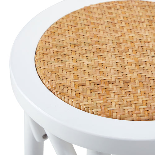 BS-FJ-KUN-WH-2PC Oikiture 2x Bar Stools Kitchen Vintage Dining Chair Rattan Seat White