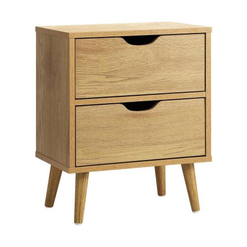 BT-A26-UCAN-WD Oikiture Bedside Tables 2 Drawers Side Table Nightstand Storage Cabinet Wood