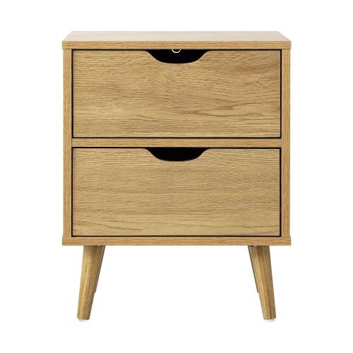 BT-A26-UCAN-WD Oikiture Bedside Tables 2 Drawers Side Table Nightstand Storage Cabinet Wood