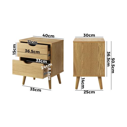 BT-A26-UCAN-WD Oikiture Bedside Tables 2 Drawers Side Table Nightstand Storage Cabinet Wood