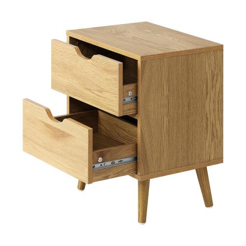 BT-A26-UCAN-WD Oikiture Bedside Tables 2 Drawers Side Table Nightstand Storage Cabinet Wood