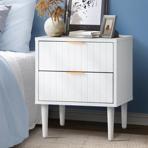 BT-PUTI-WH Oikiture Bedside Table 2 Drawers Storage Unit White