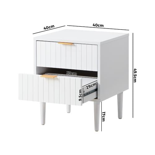 BT-PUTI-WH Oikiture Bedside Table 2 Drawers Storage Unit White