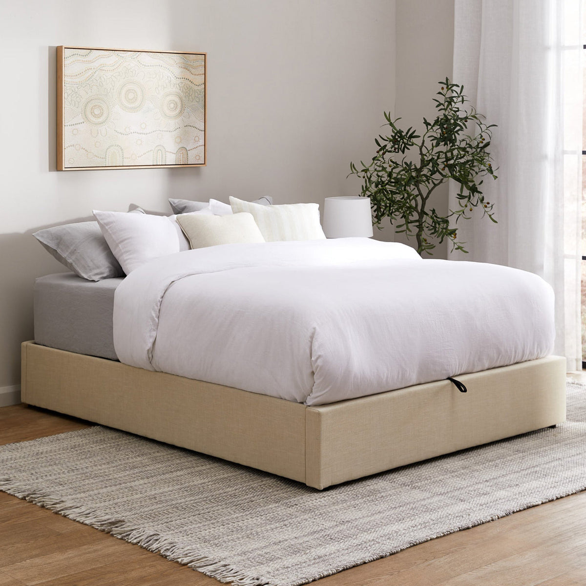 BF-B-TOTI-K-BG-AB Oikiture King Size Bed Frame Gas Lift Bed Base with Storage Beige