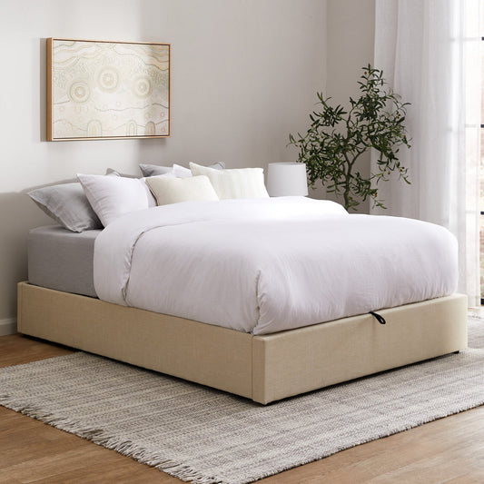 BF-B-TOTI-D-BG-AB DOUBLE Living Fusion Beige Aldan Gas Lift Storage Bed Base