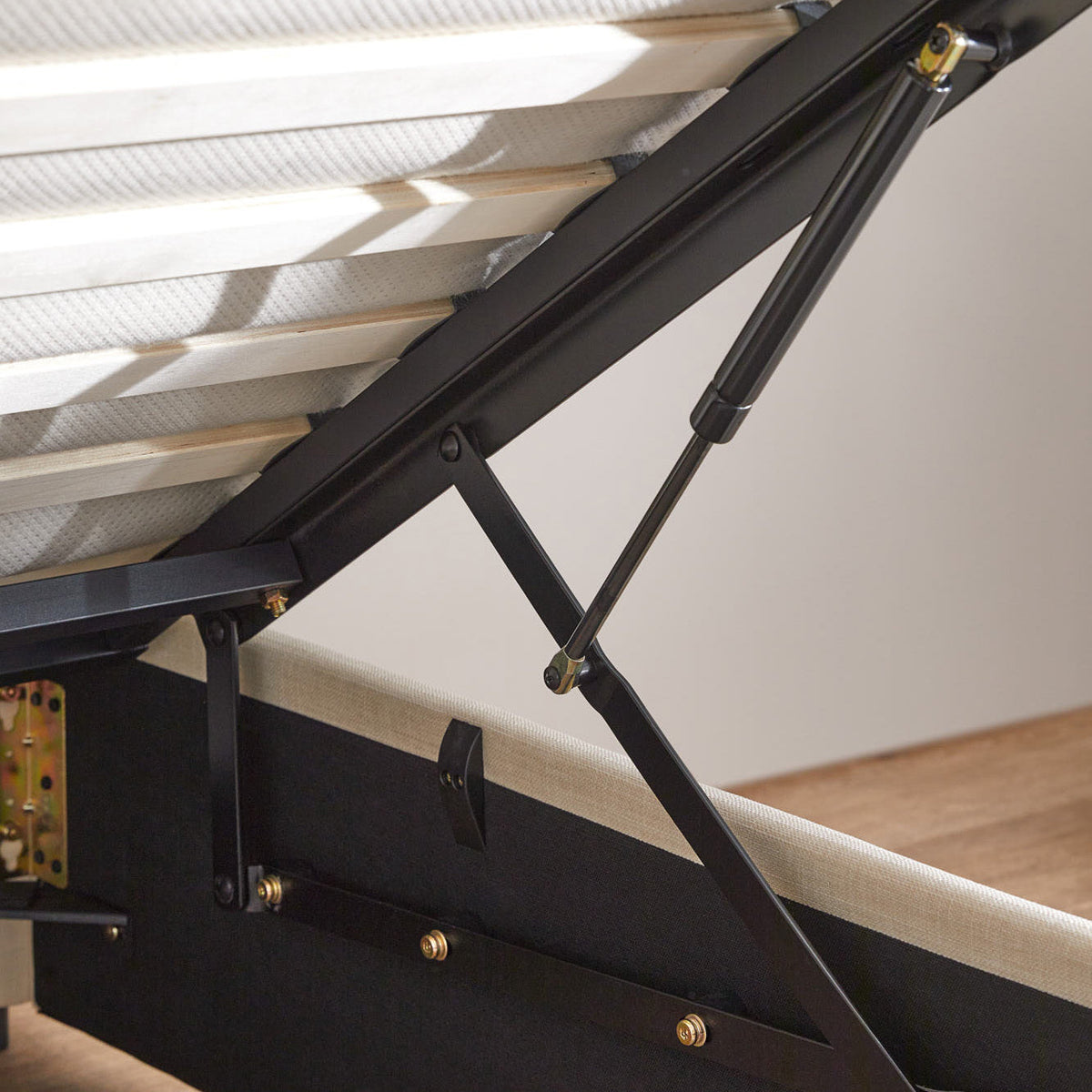 BF-B-TOTI-K-BG-AB Oikiture King Size Bed Frame Gas Lift Bed Base with Storage Beige