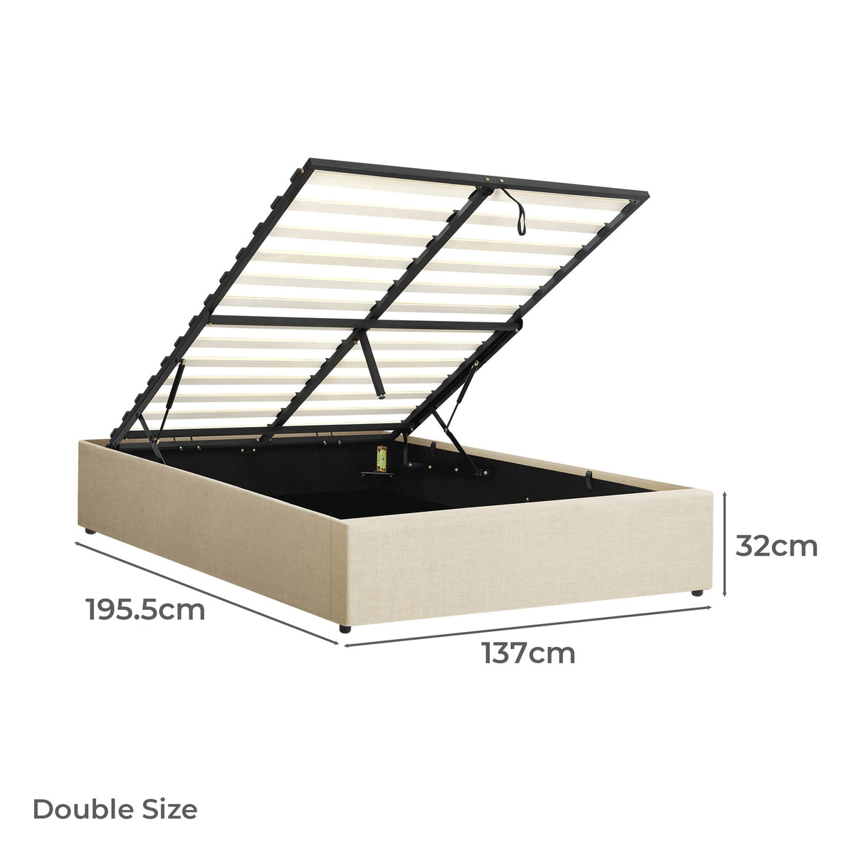 BF-B-TOTI-D-BG-AB DOUBLE Living Fusion Beige Aldan Gas Lift Storage Bed Base