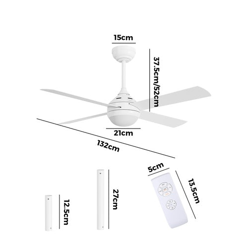 CF-A1-WH Vevare 52'' AC Ceiling Fan with Light Remote Control 4 Blades White