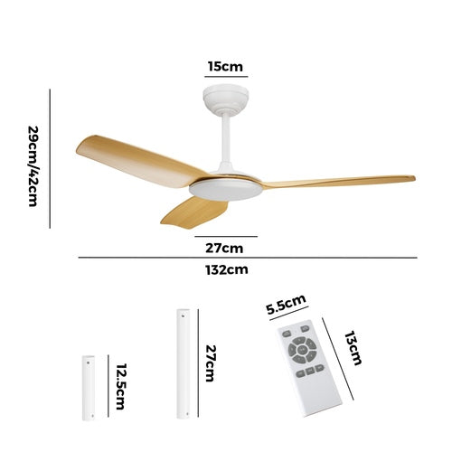 CF-A2-NL-NA-WH Vevare 52'' Ceiling Fan DC 3 ABS Blades Remote Control Timer Wood