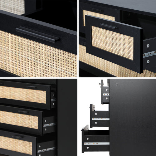 COD-A25-5D-BK-AB Oikiture 5 Chest of Drawers Dresser Storage Cabinet Tallboy Rattan Black