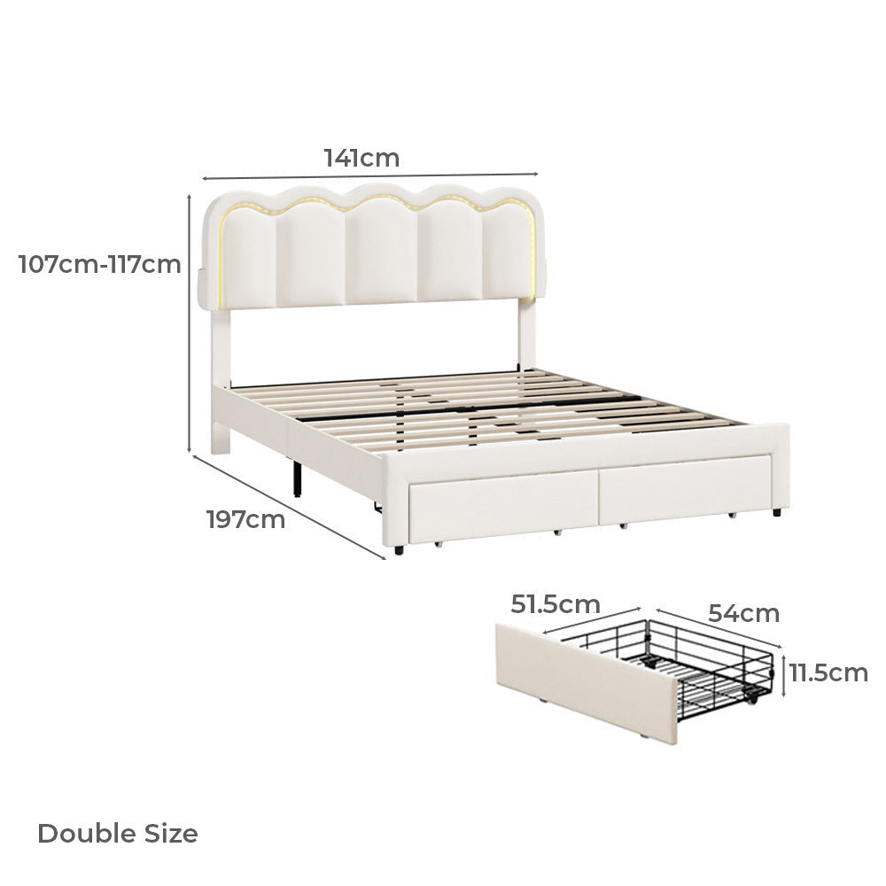 BF-C-MUIZ-D-BL DOUBLE Living Fusion Chloe Velvet Bed Frame with LED  and  Drawers Blue