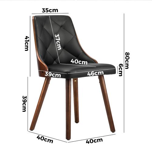 DCH-AIC-BEN-BK-2PC Oikiture Dining Chairs Kitchen Lounge Cafe Seat Retro PU/ Fabric Leather x2 Black