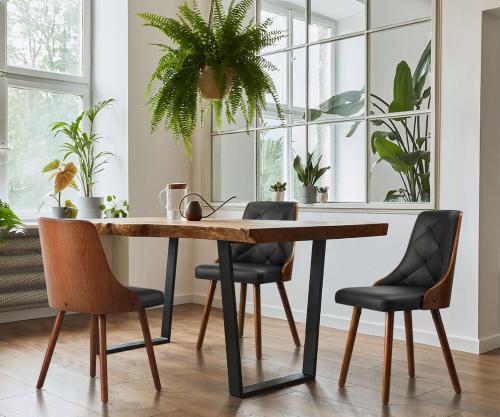 DCH-AIC-BEN-BK-2PC Oikiture Dining Chairs Kitchen Lounge Cafe Seat Retro PU/ Fabric Leather x2 Black