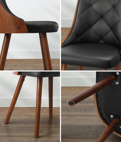 DCH-AIC-BEN-BK-2PC Oikiture Dining Chairs Kitchen Lounge Cafe Seat Retro PU/ Fabric Leather x2 Black