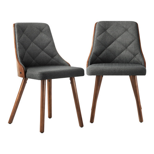 DCH-AIC-BEN-GY-2PC Oikiture Dining Chairs Wooden Faux Leather Seatx2 Grey
