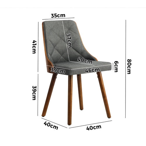 DCH-AIC-BEN-GY-2PC Oikiture Dining Chairs Wooden Faux Leather Seatx2 Grey
