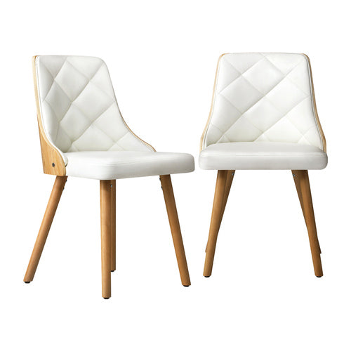 DCH-AIC-BEN-WH-2PC Oikiture Dining Chairs Wooden Faux Leather Seat 2x White