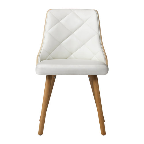 DCH-AIC-BEN-WH-2PC Oikiture Dining Chairs Wooden Faux Leather Seat 2x White