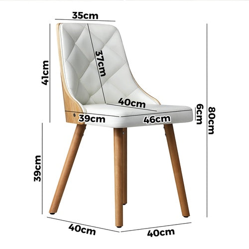 DCH-AIC-BEN-WH-2PC Oikiture Dining Chairs Wooden Faux Leather Seat 2x White